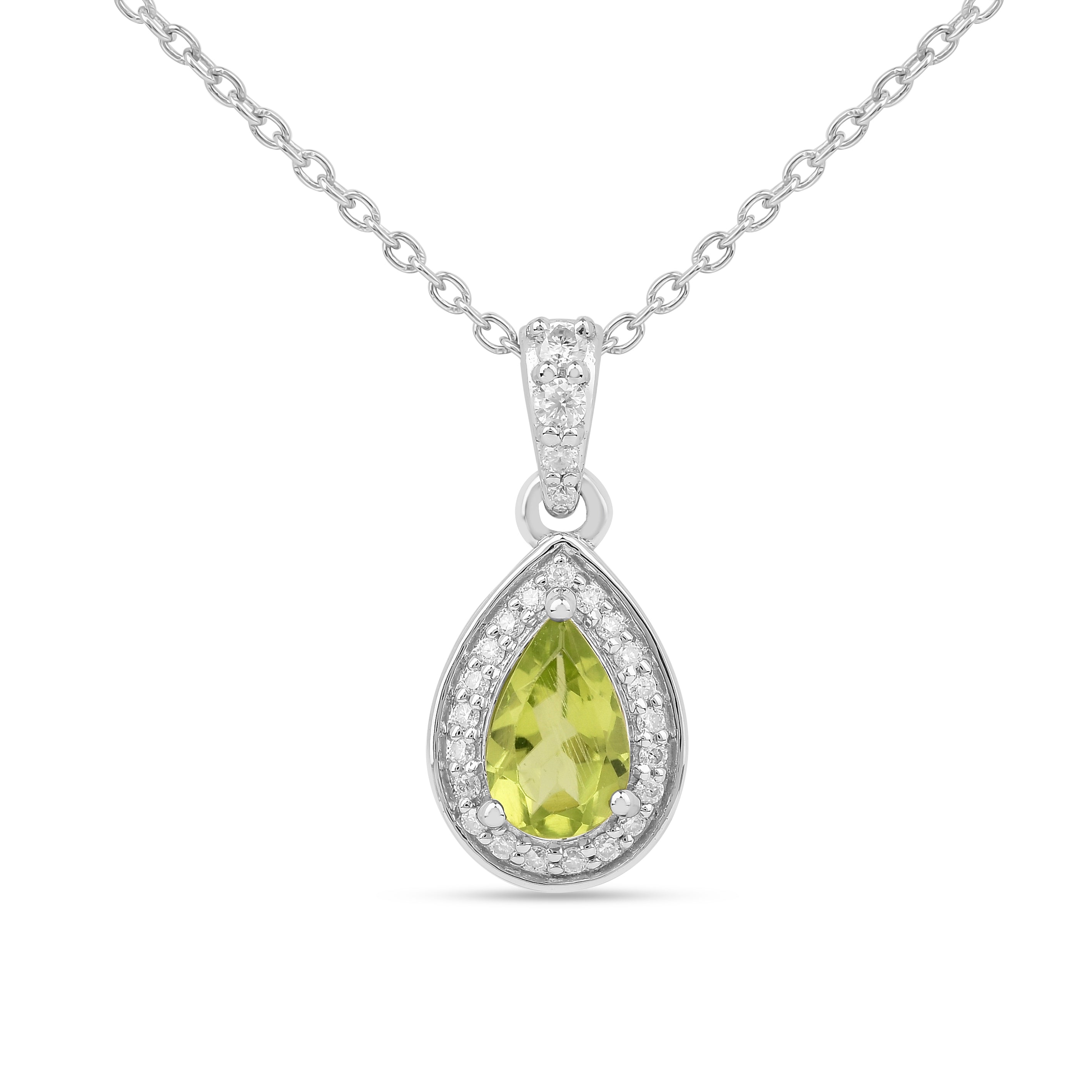 Natural Peridot Teardrop Halo Pendant Necklace