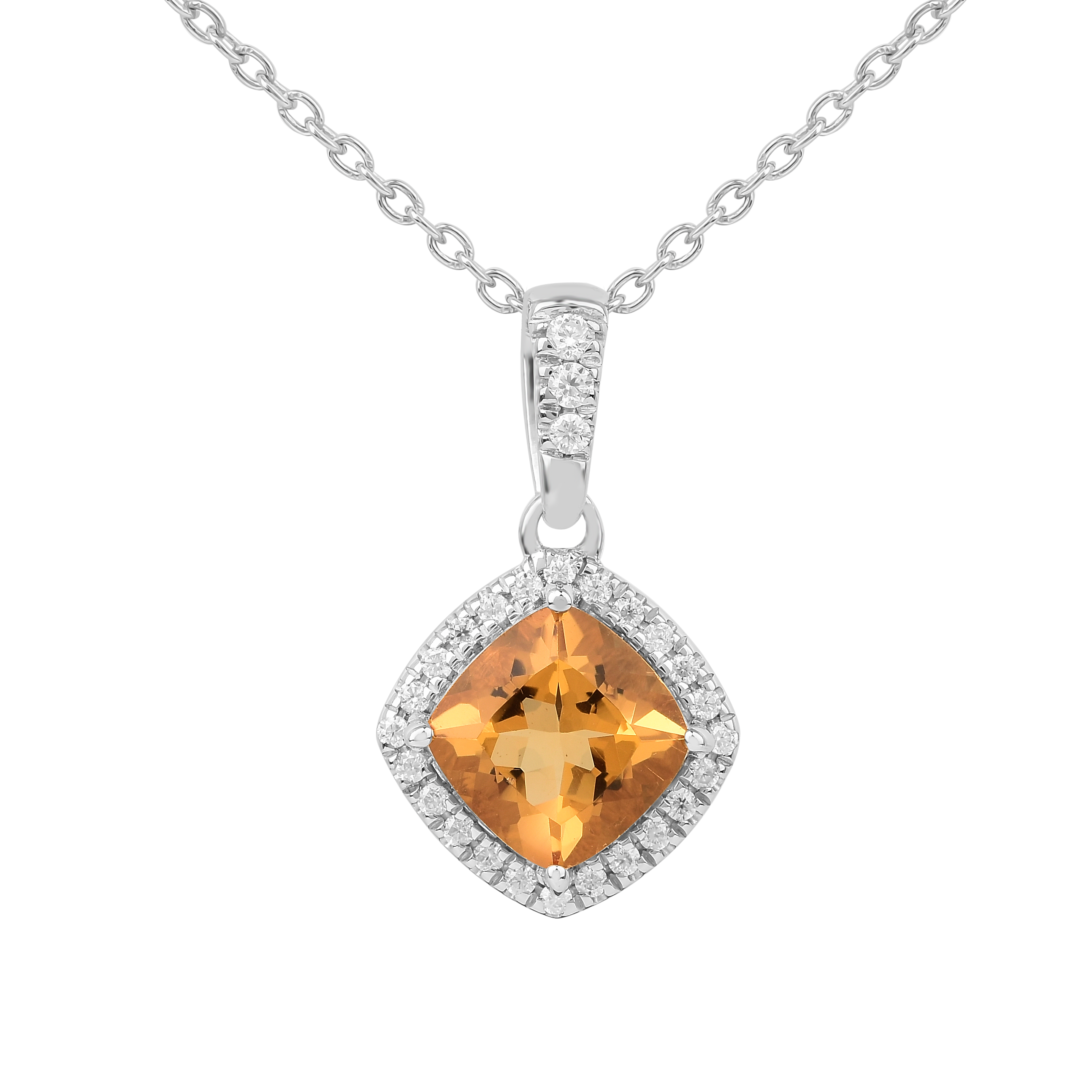 Natural Citrine Cushion Halo Pendant Necklace