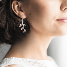 Load image into Gallery viewer, Rhodolite Garnet Leaf Dangling Earrings Fine Color Jewels $50-100, 925-Sterling-Silver, barbie earrings, barbie jewelry for women, Dangle, disney earrings, dla-dm-discount-all-143240, dla-dm-discount-all-154898, Oval, pink earrings nature jewelry, princess earrings, Red, Rhodolite Garnet, sale