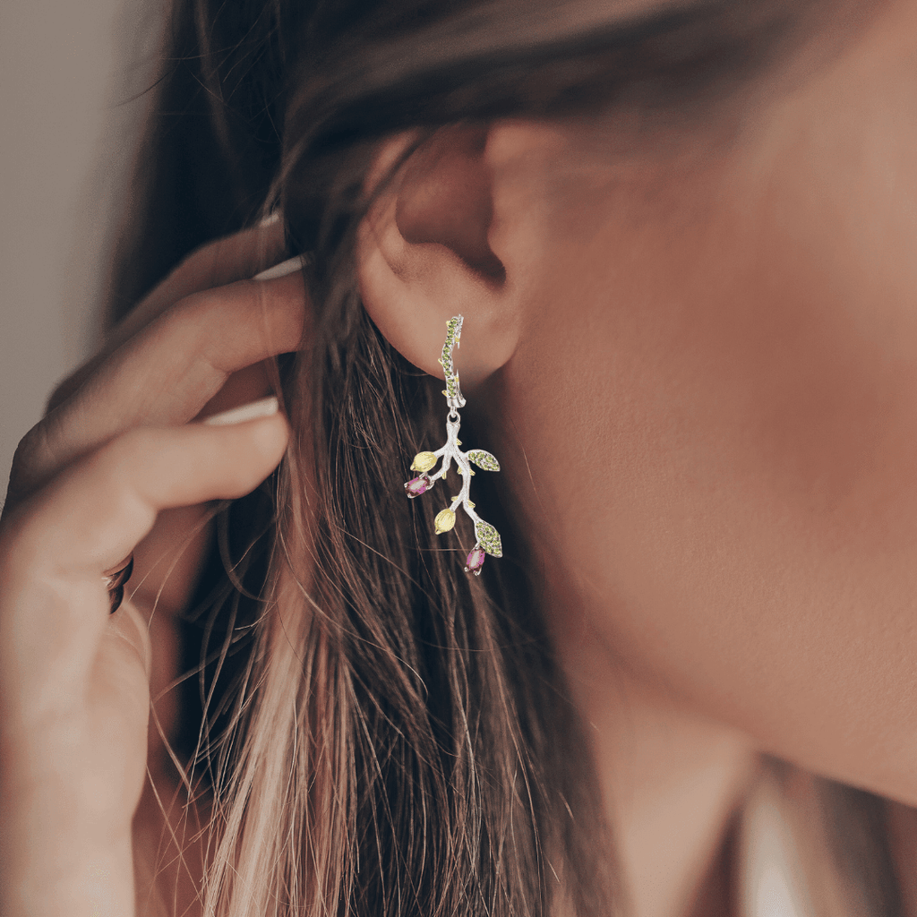 Rhodolite Garnet Leaf Dangling Earrings Fine Color Jewels $50-100, 925-Sterling-Silver, barbie earrings, barbie jewelry for women, Dangle, disney earrings, dla-dm-discount-all-143240, dla-dm-discount-all-154898, Oval, pink earrings nature jewelry, princess earrings, Red, Rhodolite Garnet, sale
