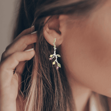 Load image into Gallery viewer, Rhodolite Garnet Leaf Dangling Earrings Fine Color Jewels $50-100, 925-Sterling-Silver, barbie earrings, barbie jewelry for women, Dangle, disney earrings, dla-dm-discount-all-143240, dla-dm-discount-all-154898, Oval, pink earrings nature jewelry, princess earrings, Red, Rhodolite Garnet, sale