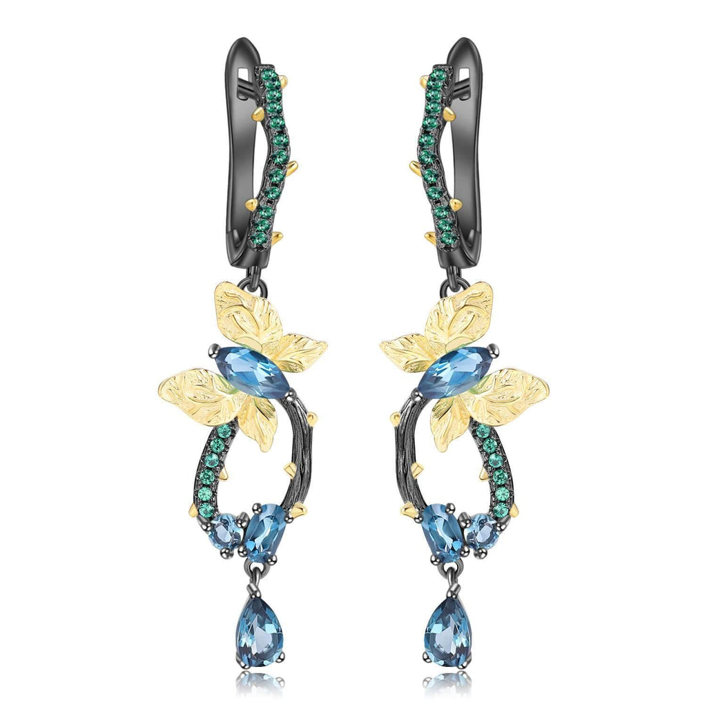 Artisan Blue Topaz Gold-Plated Butterly Earrings.
$ 50 - 100, Blue Topaz, Marquise, Oval, Pear, Blue, Green, 925 Sterling Silver, 925 Sterling Silver Ð Gold Plated Yellow, Dangle, Drop