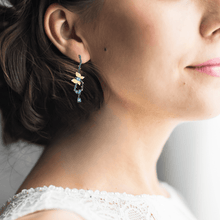 Load image into Gallery viewer, Blue Topaz Gold Plated Butterfly Earrings Fine Color Jewels $50-100, 925-Sterling-Silver, 925-Sterling-Silver-Gold-Plated-Yellow, Blue, Blue Topaz, Dangle, dla-dm-discount-all-143240, dla-dm-discount-all-154898, Drop, Green, Marquise, Oval, Pear, sale
