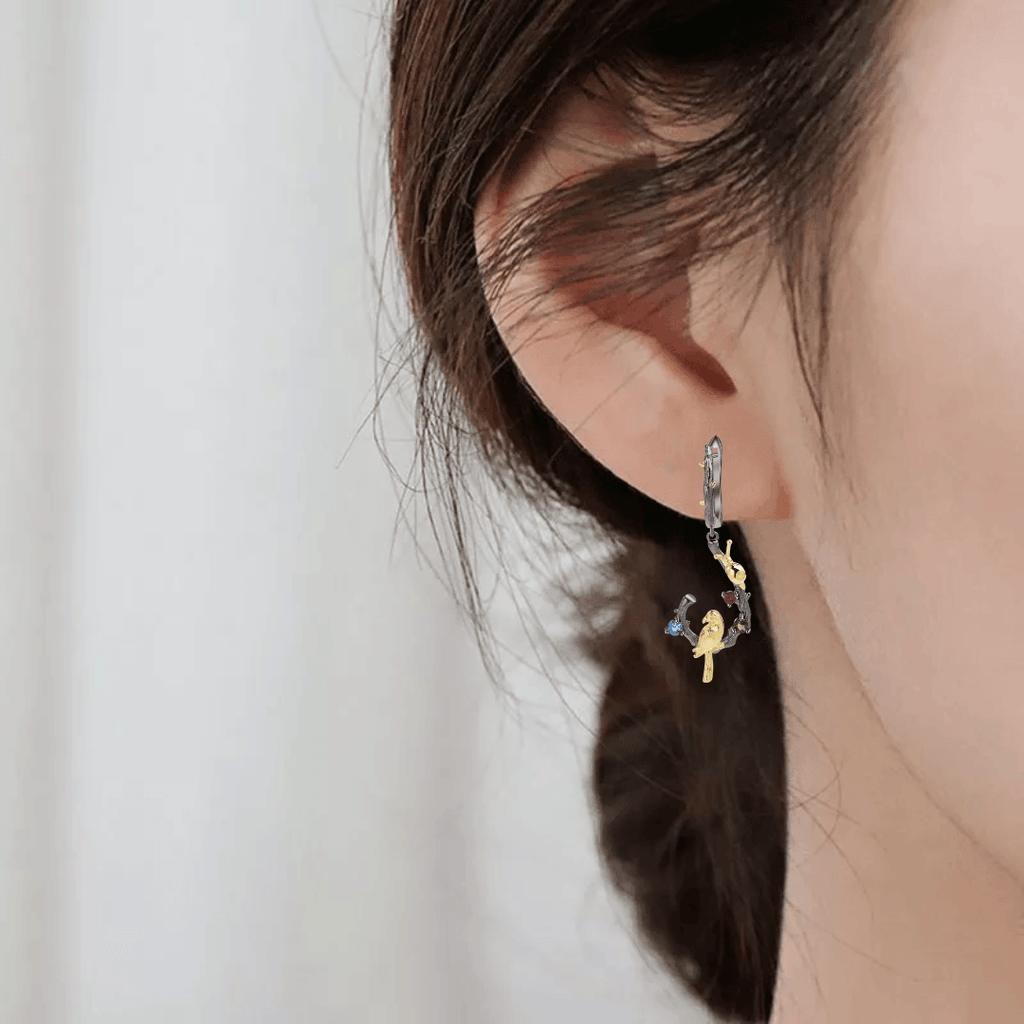 Multi Color Dangling Bird Earrings Fine Color Jewels $50-100, 925-Sterling-Silver, 925-Sterling-Silver-Gold-Plated-Yellow, Blue, Blue Topaz, Dangle, dla-dm-discount-all-143240, dla-dm-discount-all-154898, Garnet, Green, Red, Round, sale