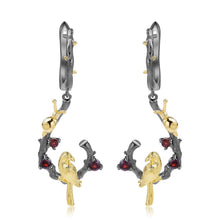 Load image into Gallery viewer, Exotic Nature Inspired Garent Gold Plated Robin Earrings.
$ 50 - 100, Garnet, Red, Round, 925 Sterling Silver, 925 Sterling Silver Ð Gold Plated Yellow, Dangle, Drop
