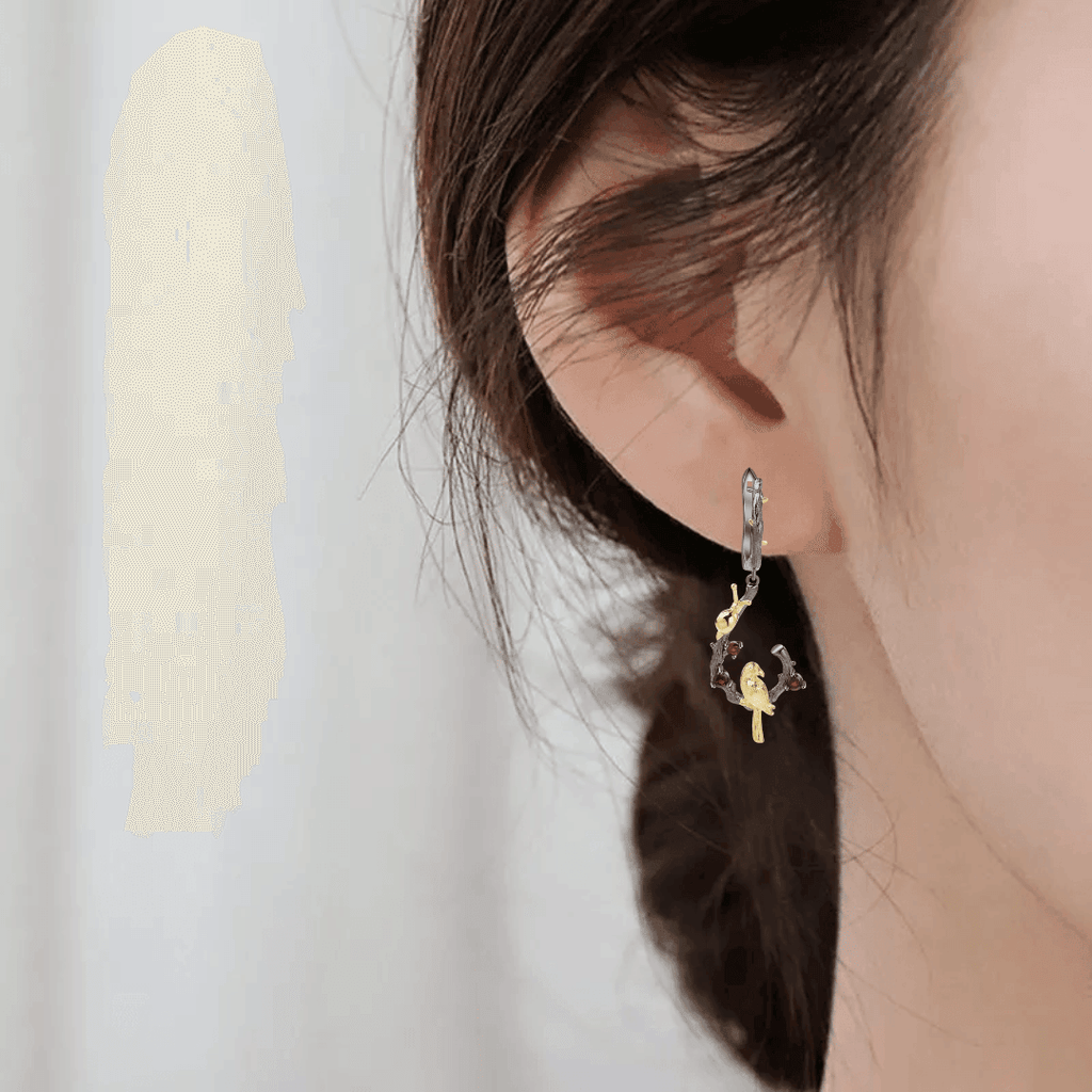 Garnet Dangling Bird Earrings Fine Color Jewels $50-100, 925-Sterling-Silver, 925-Sterling-Silver-Gold-Plated-Yellow, Dangle, dla-dm-discount-all-143240, dla-dm-discount-all-154898, Drop, Garnet, Red, Round, sale