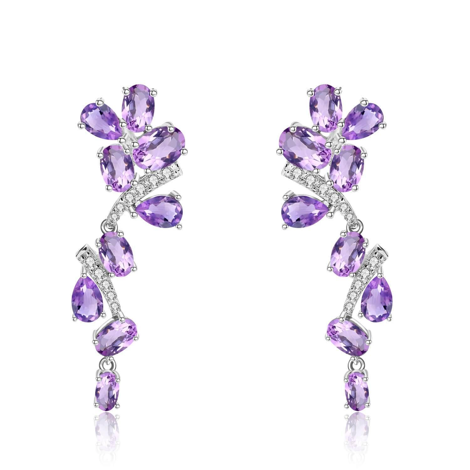 Classic Dangling Amethyst Earrings, $ 50 - 100, Amethyst, Oval, 925 Sterling Silver, Dangle