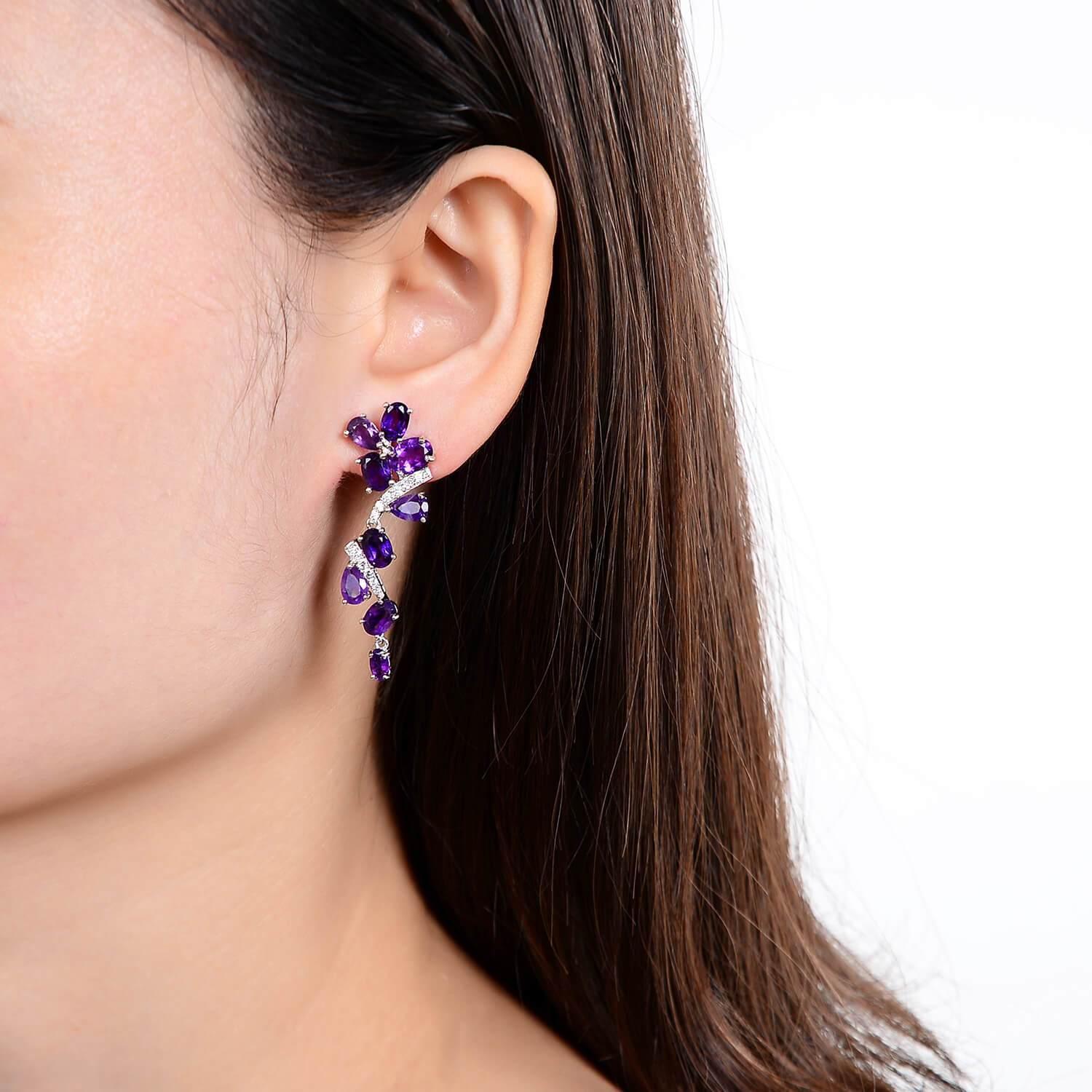Classic Dangling Amethyst Earrings, $ 50 - 100, Amethyst, Oval, 925 Sterling Silver, Dangle