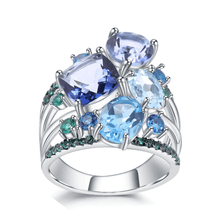 Load image into Gallery viewer, Mystic Quartz and Blue Topaz, statement ring designs, unique ring designs, fine gemstone jewery, blue gemstone ring designs, topaz jewelry, natural gemstone jewelry