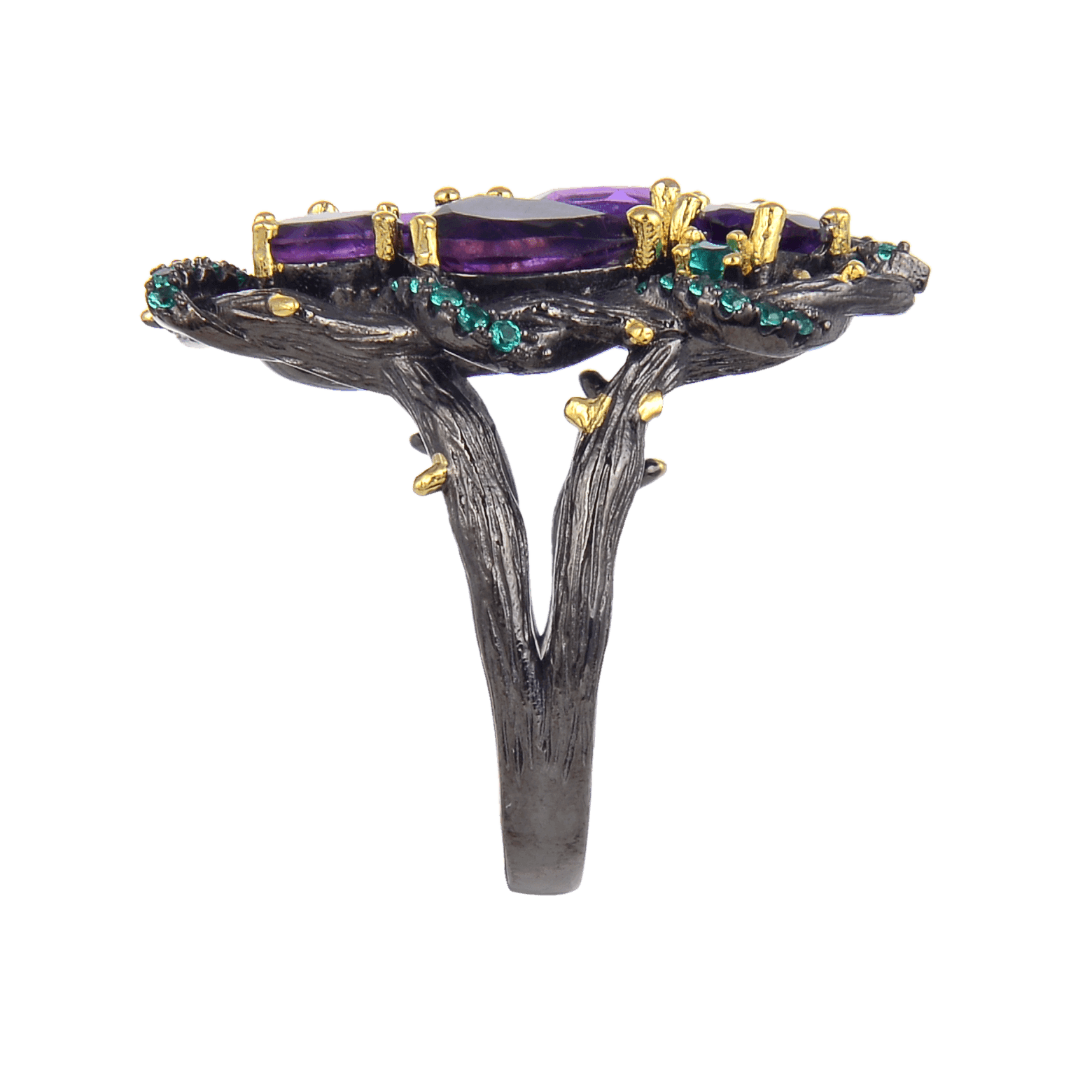 Exotic Nature Inspired Amethyst Ring.
$ 50 - 100, Amethyst, Purple, Green, Oval, Pear, 925 Sterling Silver, Cocktail 