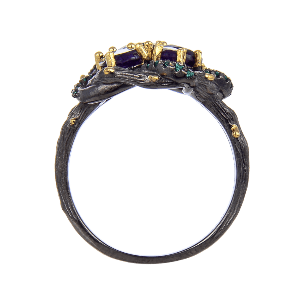 Exotic Nature Inspired Amethyst Ring.
$ 50 - 100, Amethyst, Purple, Green, Oval, Pear, 925 Sterling Silver, Cocktail 