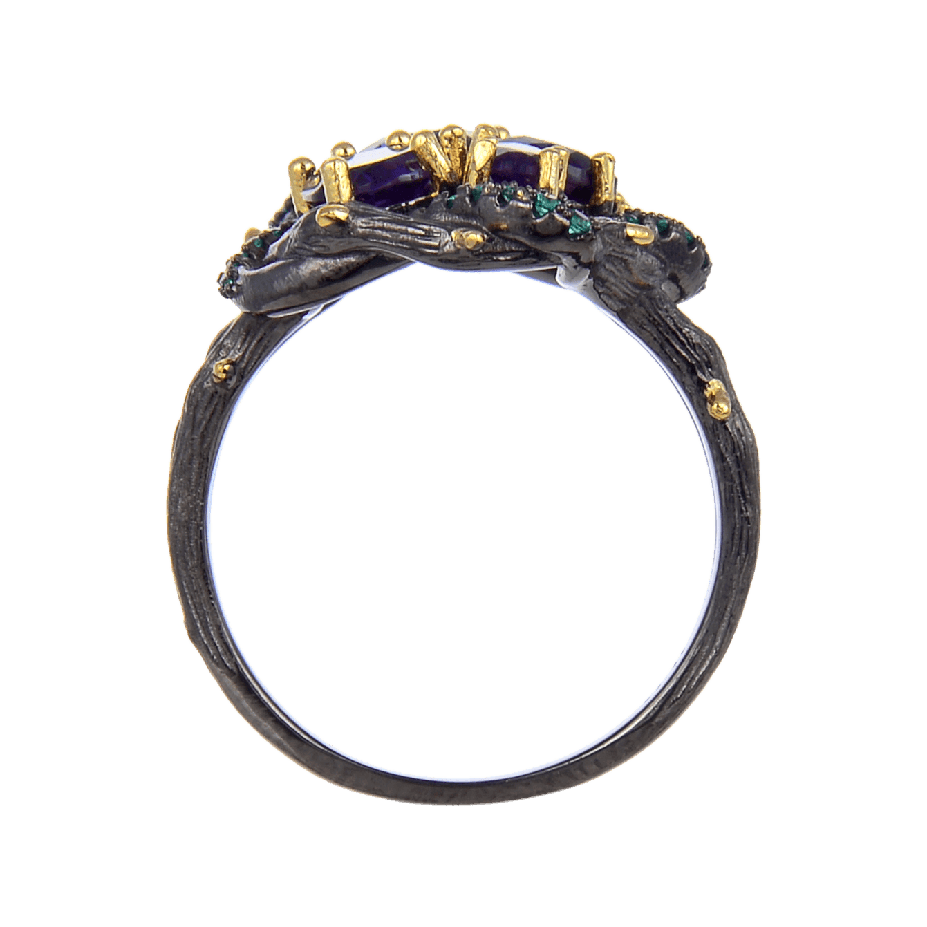 Exotic Nature Inspired Amethyst Ring.
$ 50 - 100, Amethyst, Purple, Green, Oval, Pear, 925 Sterling Silver, Cocktail 