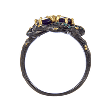 Load image into Gallery viewer, Exotic Nature Inspired Amethyst Ring.
$ 50 - 100, Amethyst, Purple, Green, Oval, Pear, 925 Sterling Silver, Cocktail 