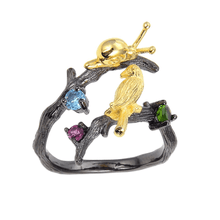 Load image into Gallery viewer, Multi Color Snail and Bird Fashion Ring, Nature inspired gold plated snail ring for women