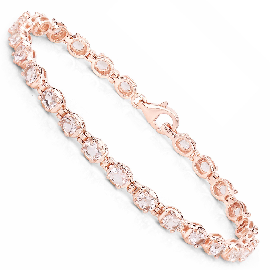 Genuine Morganite 14K Rose Gold Plated Silver Bracelet Fine Color Jewels