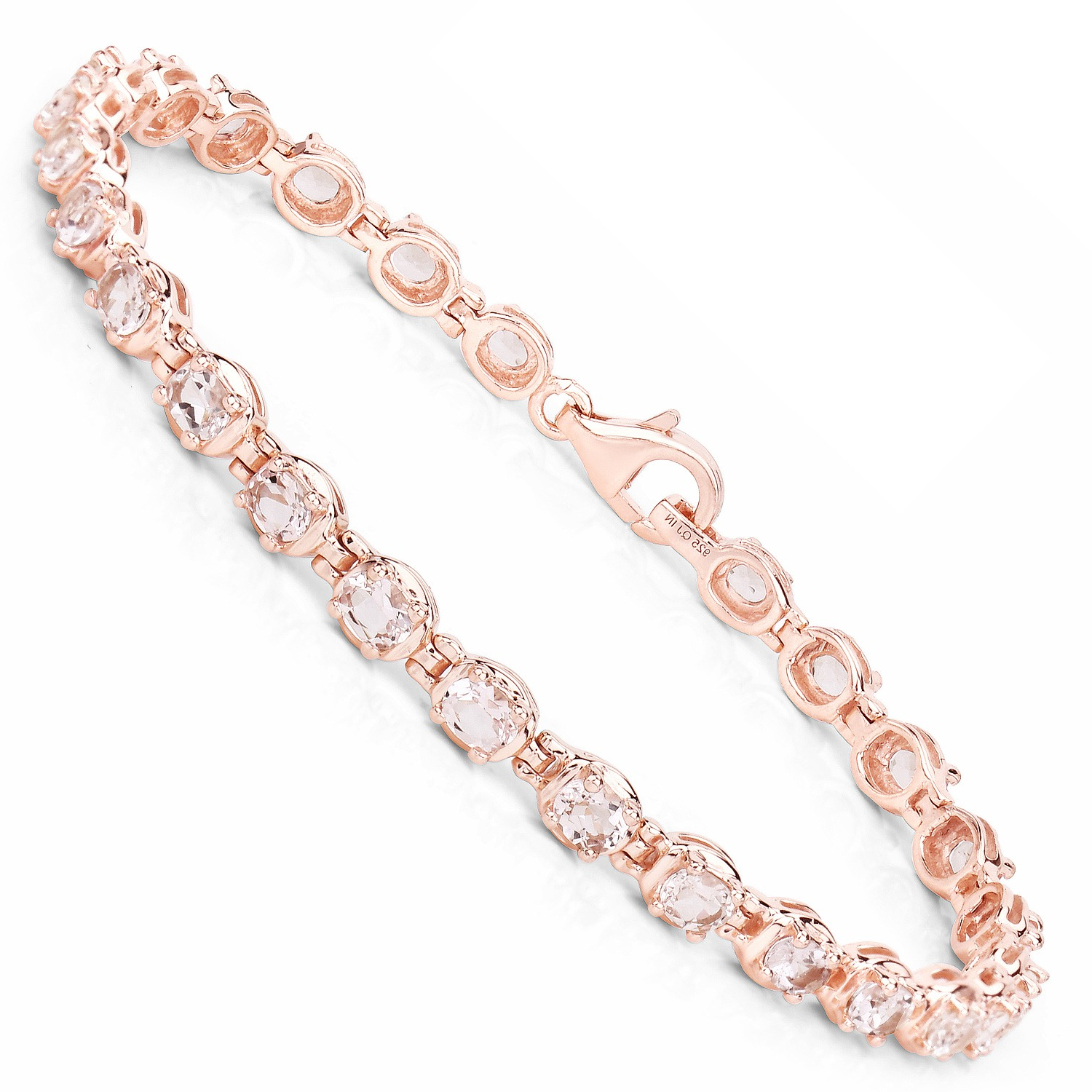 Genuine Morganite 14K Rose Gold Plated Silver Bracelet Fine Color Jewels