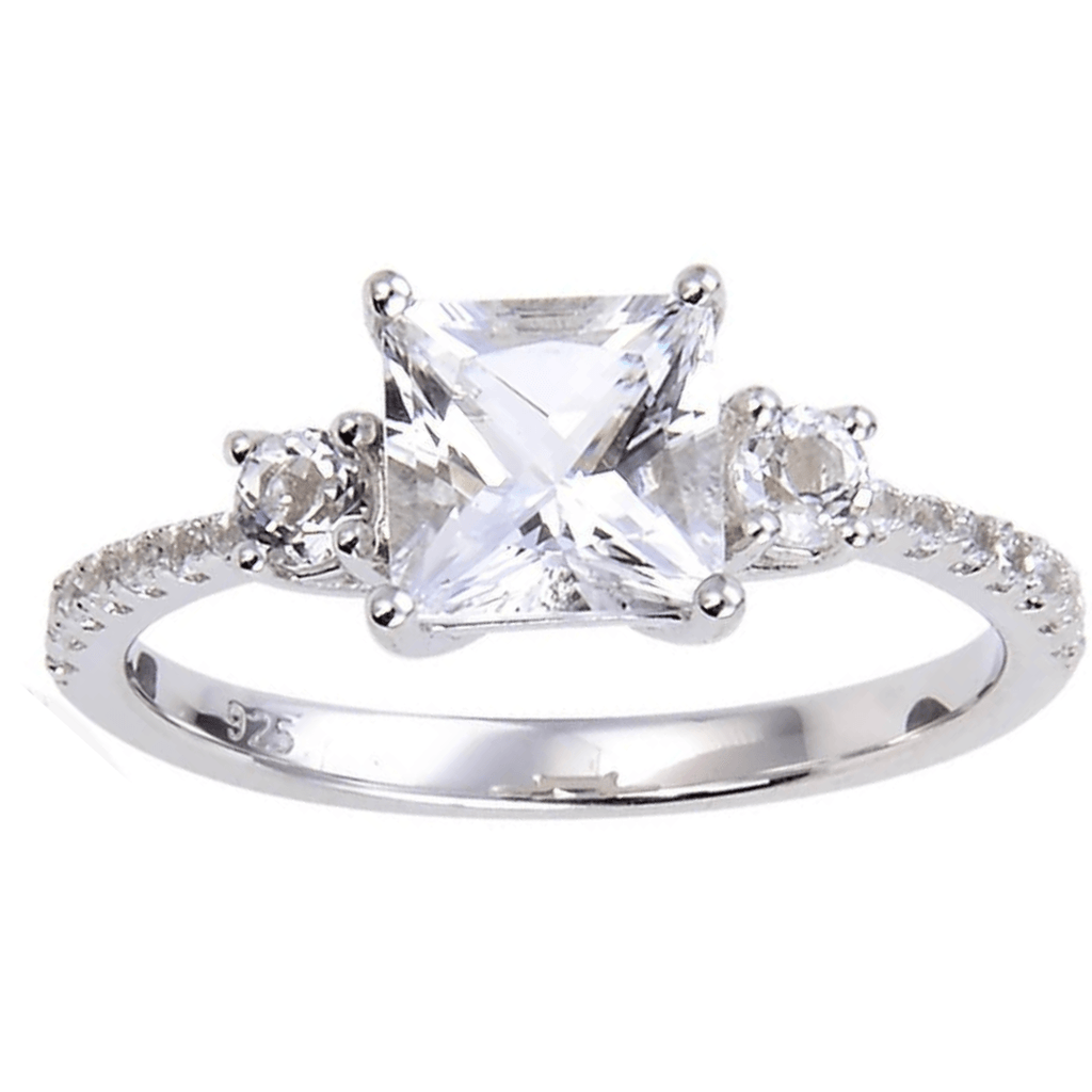 Square cut Bridal ring, Engagement Ring, three stone ring eternal, proposal ring design, gift for mom