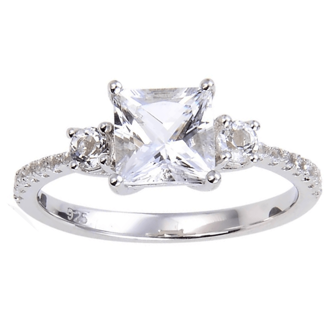 Square cut Bridal ring, Engagement Ring, three stone ring eternal, proposal ring design, gift for mom