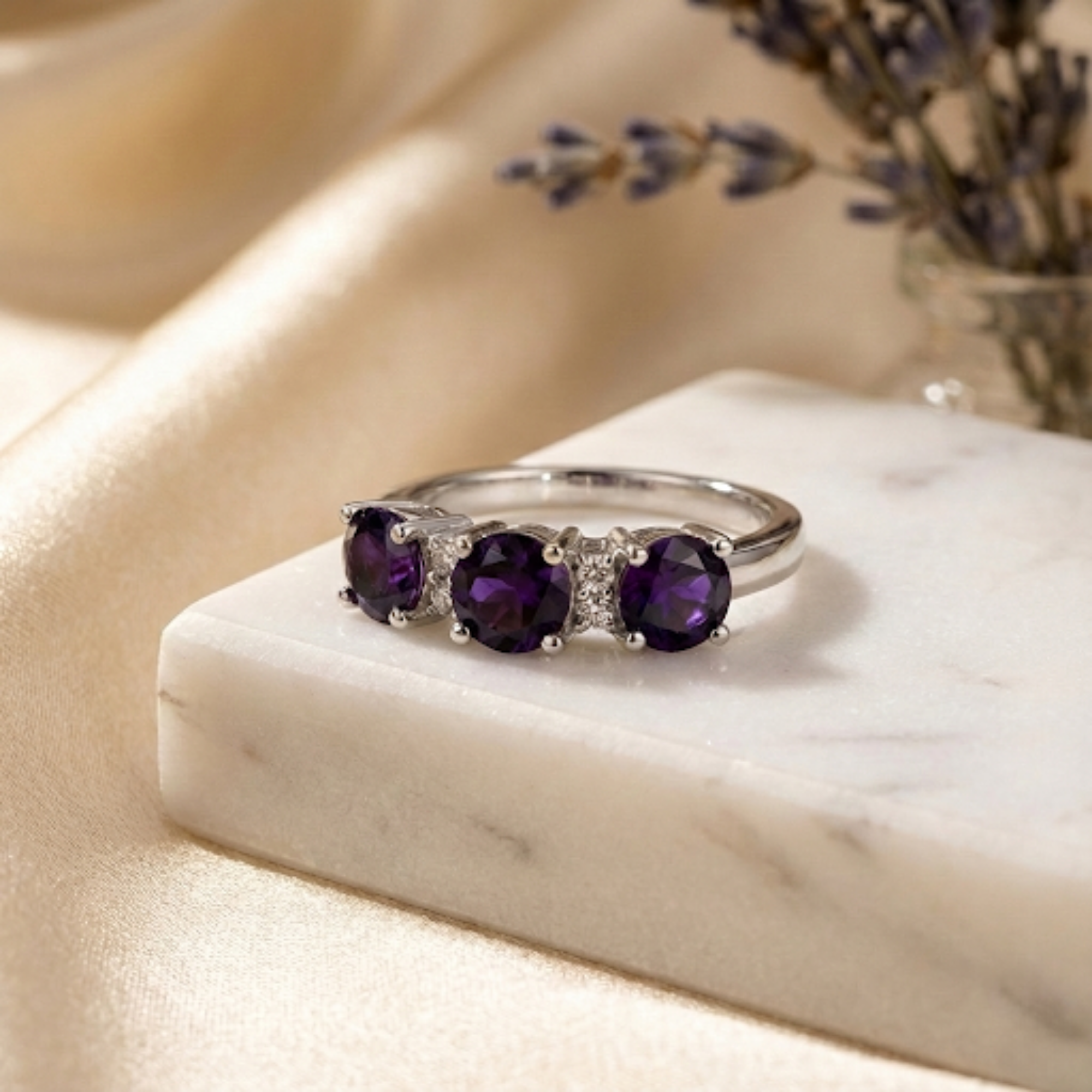 Amethyst Three Stone Ring