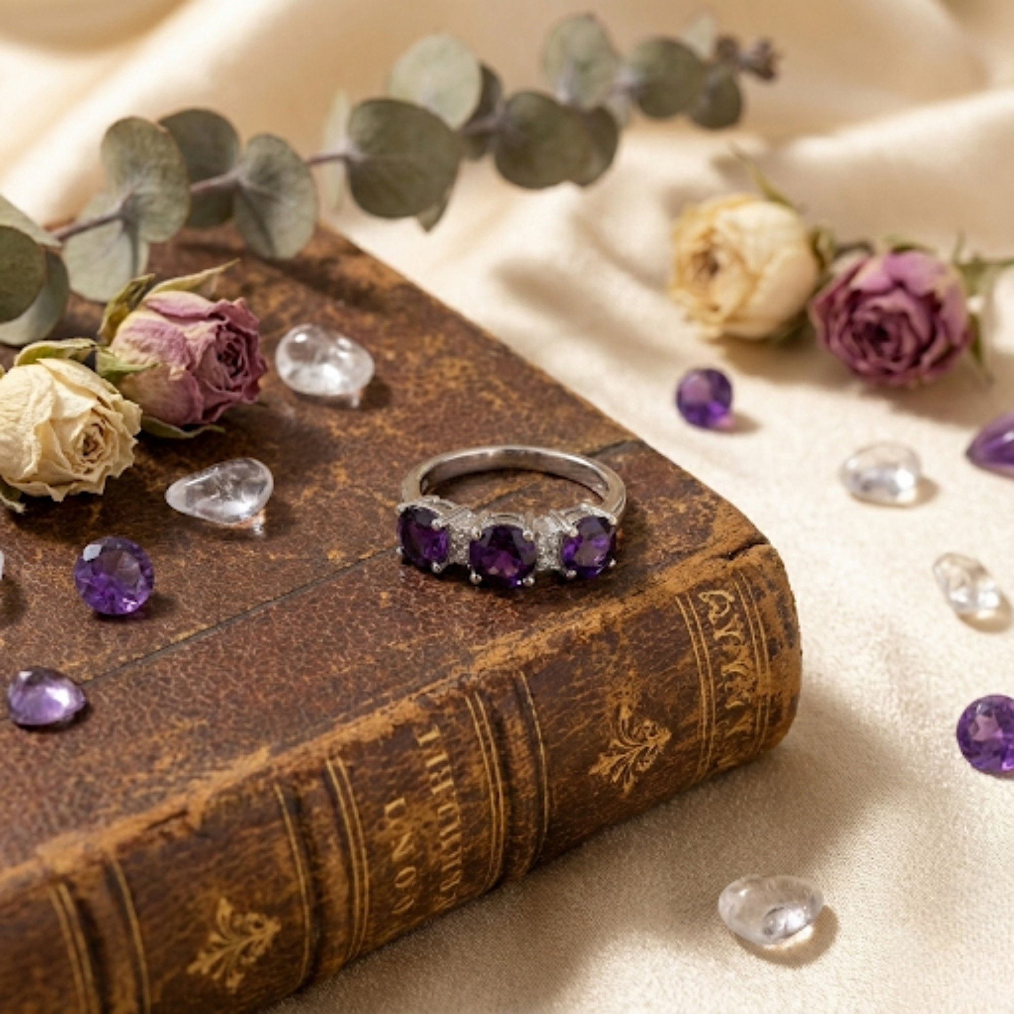 Amethyst Three Stone Ring