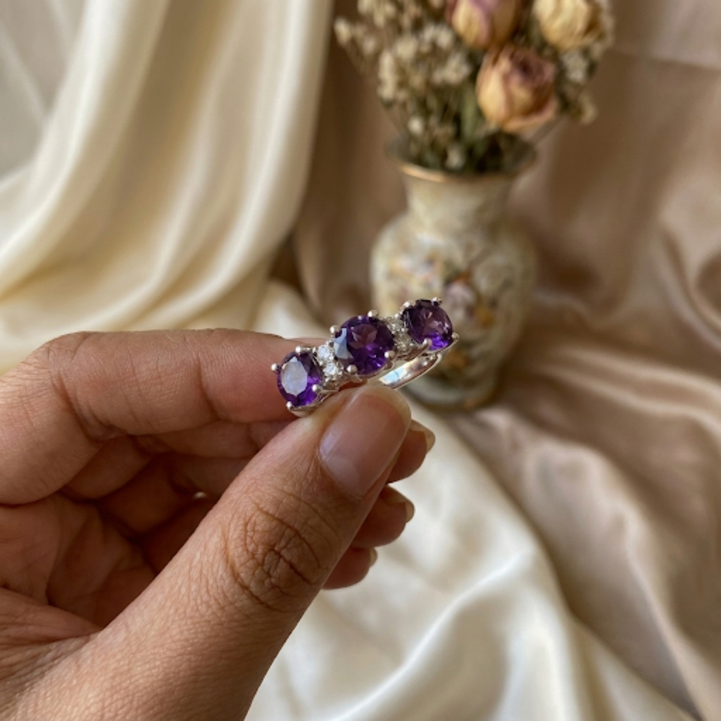 Amethyst Three Stone Ring