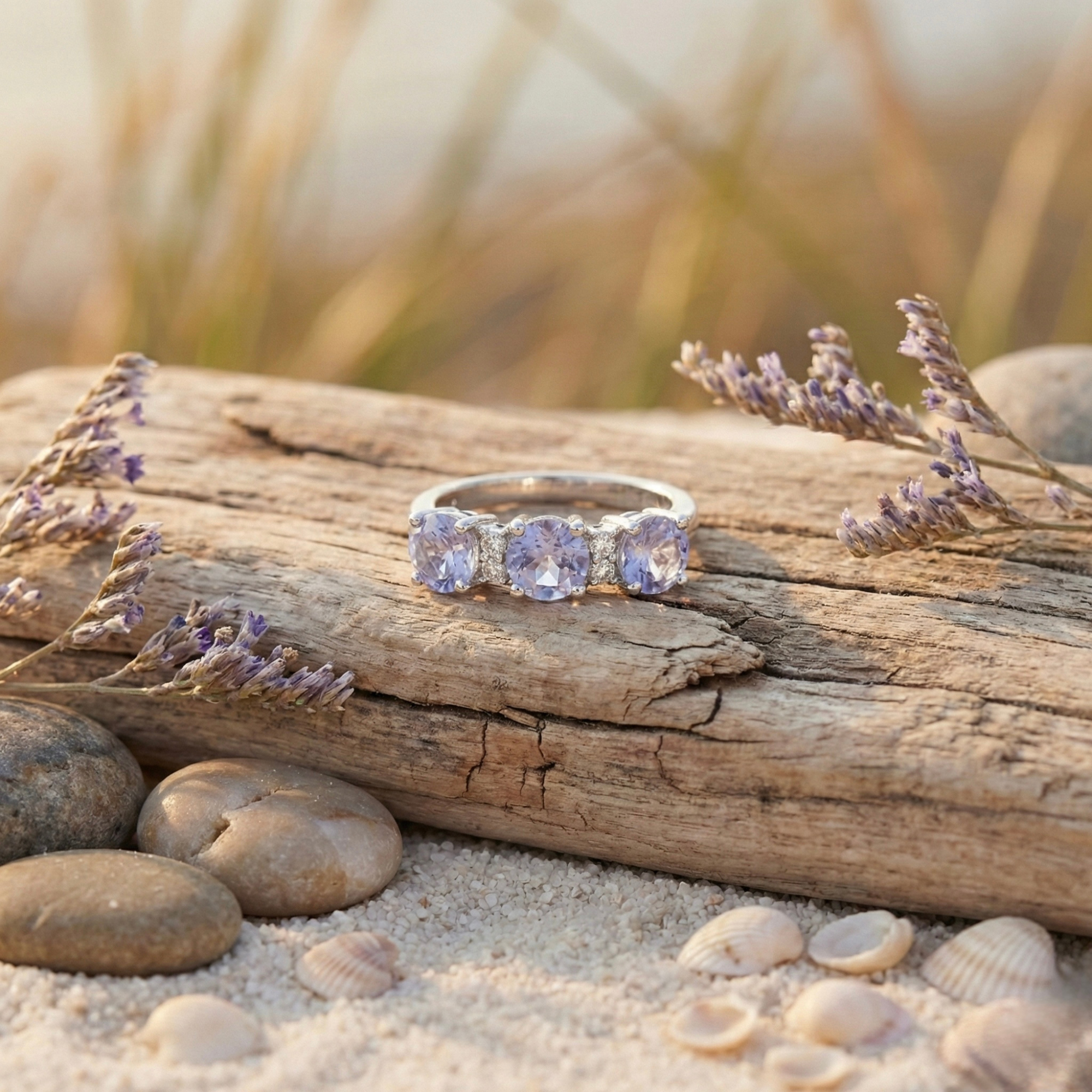 Aquamarine Three Stone Ring