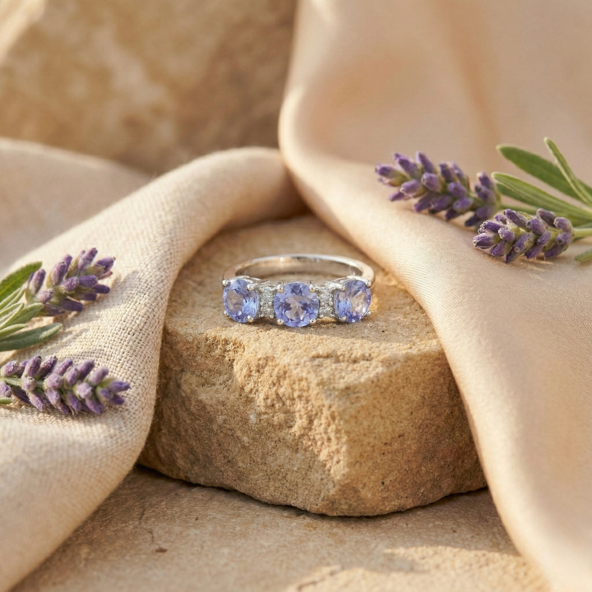 Aquamarine Three Stone Ring