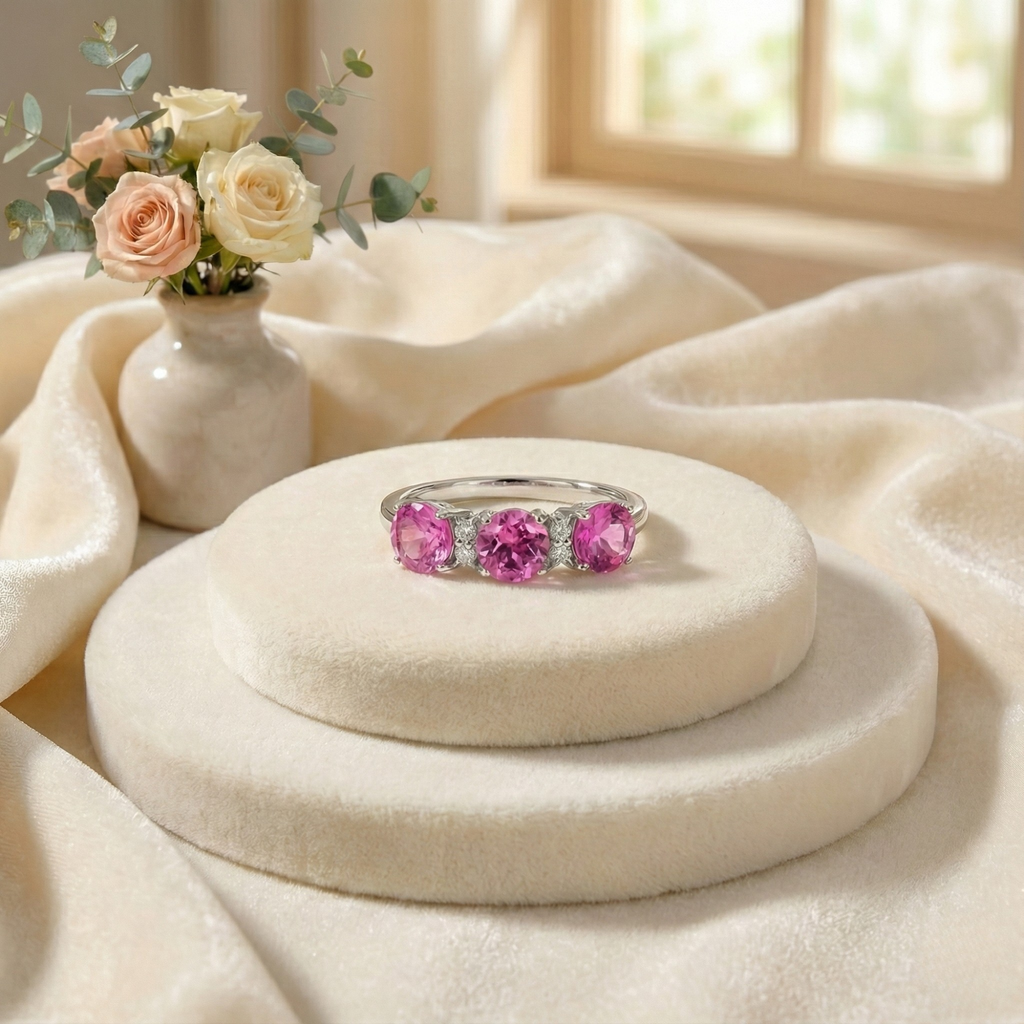 Pink Sapphire Three Stone Ring