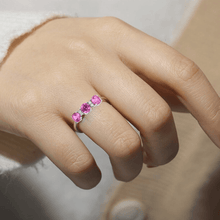 Load image into Gallery viewer, Pink Sapphire Three Stone Ring Fine Color Jewels affordable ring, best gift for girls, best gift for women, Christmas gift, dla-dm-discount-all-154898, engagement ring, engagement rings, gift for her, Gift for Mom, gift for women, gift from daughter, Lab Grown Pink Sapphire, New Year gift, Pink Three Stone, ring for women, Round Sapphire Ring, sterling silver ring, Sterling SilverRing, three stone ring, Valentine&#39;s Day gift