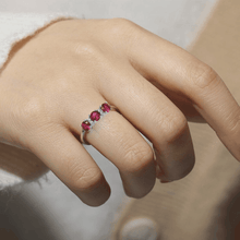 Load image into Gallery viewer, Lab Grown Ruby Three Stone Ring for Women July Birthday Gift 925 Sterling Silver Ruby Gemstone Ring