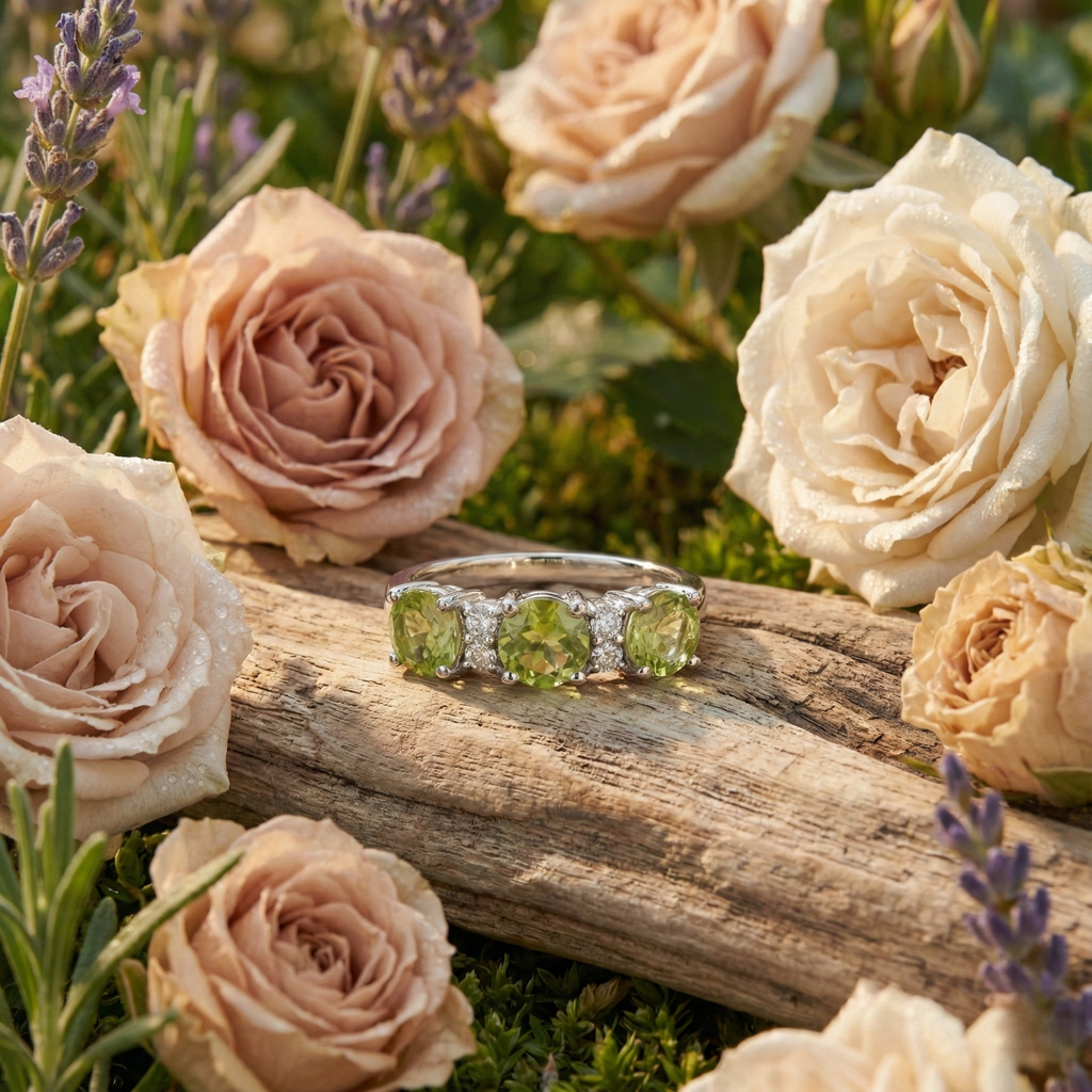 Three Stone Peridot Ring