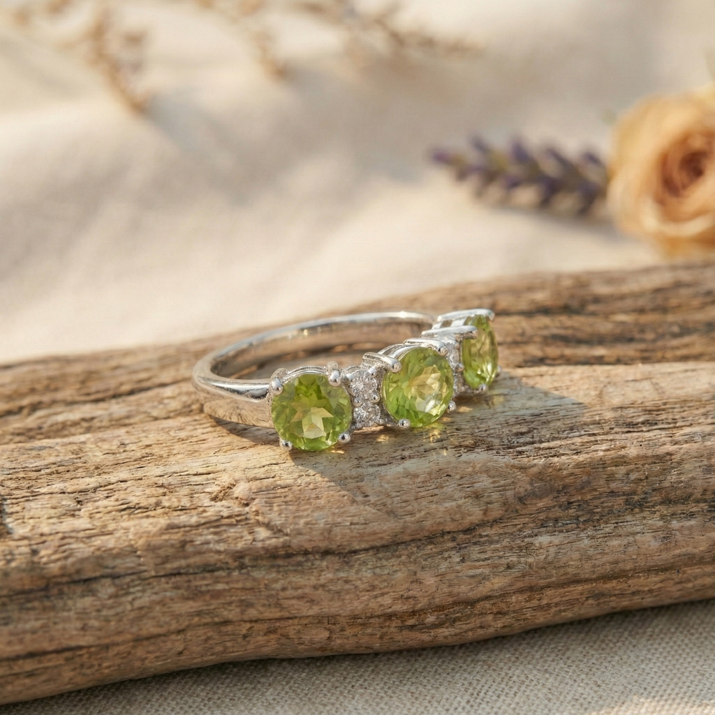 Three Stone Peridot Ring