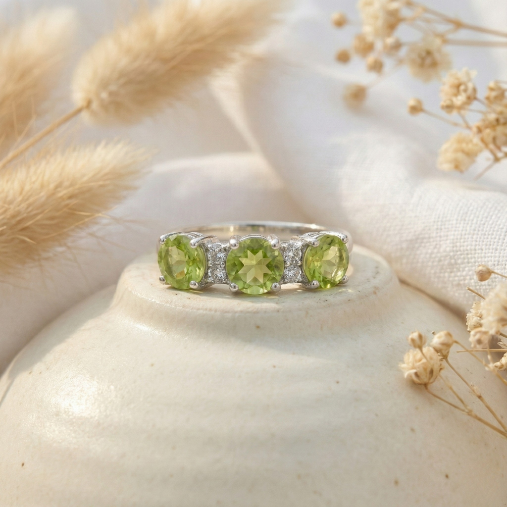 Three Stone Peridot Ring