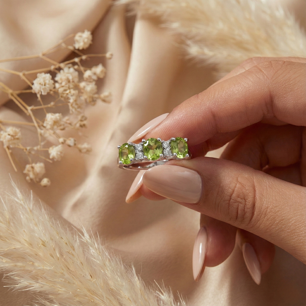 Three Stone Peridot Ring
