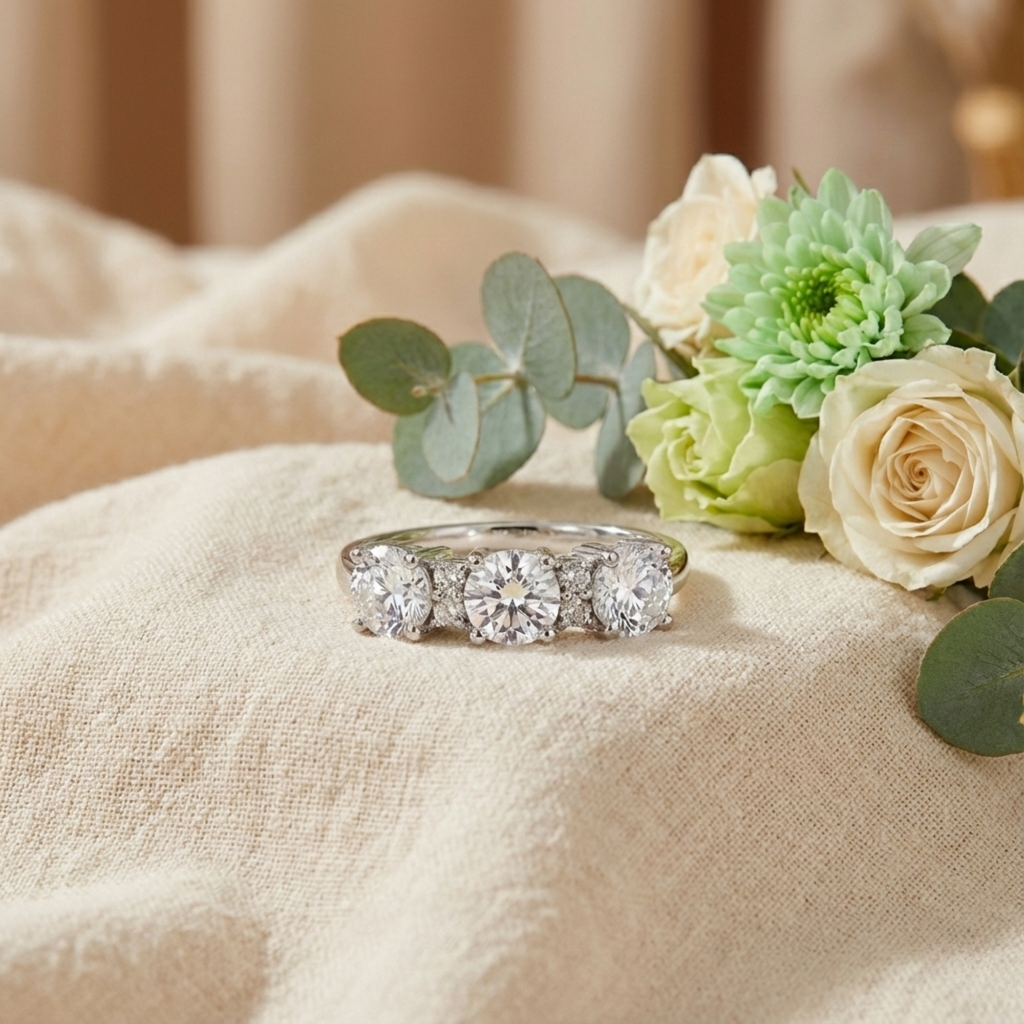 White Topaz Three Stone Ring