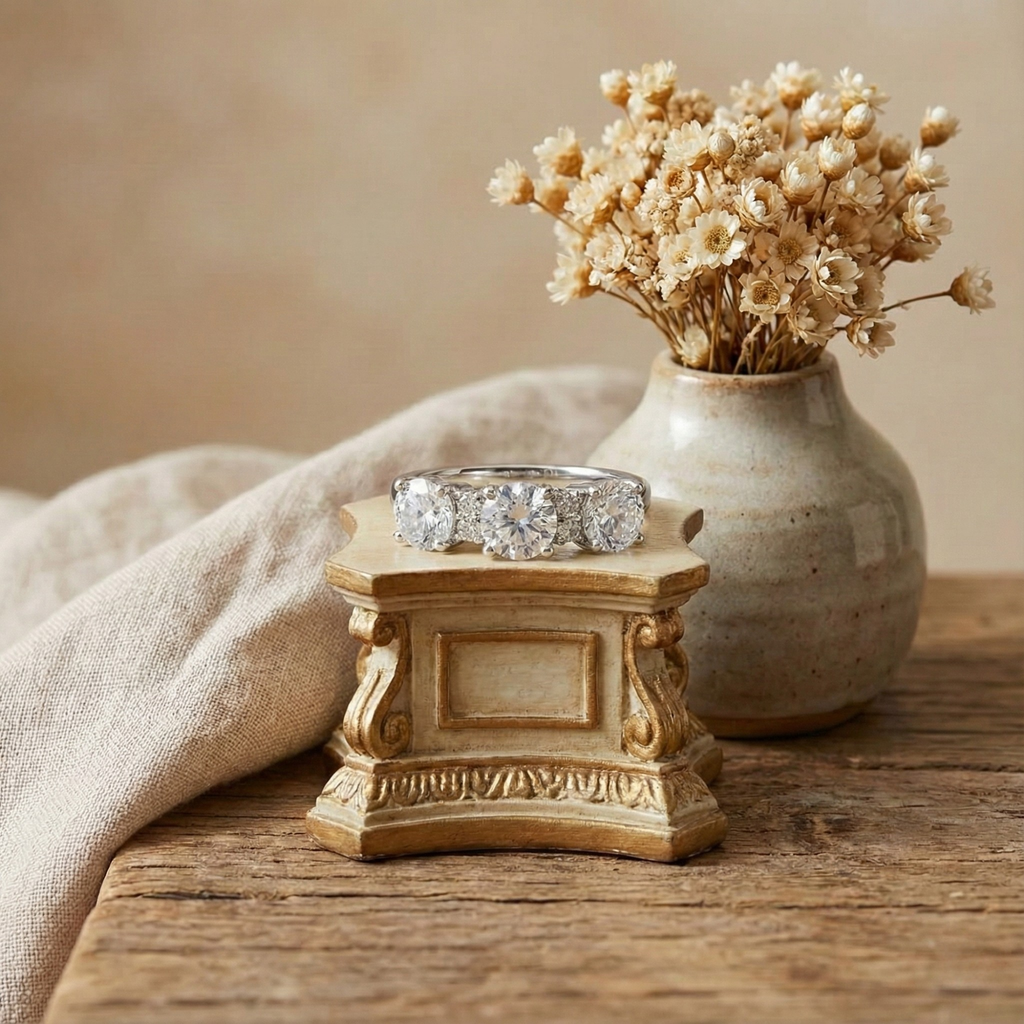 White Topaz Three Stone Ring