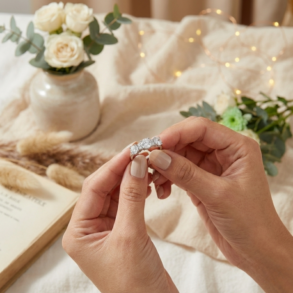 White Topaz Three Stone Ring