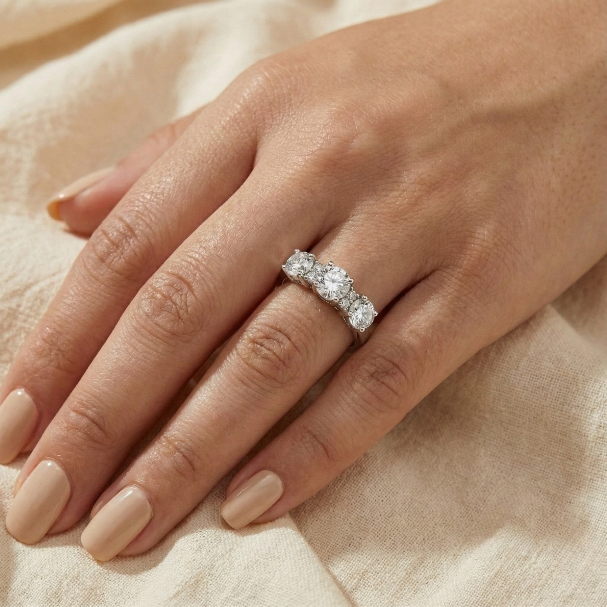 White Topaz Three Stone Ring