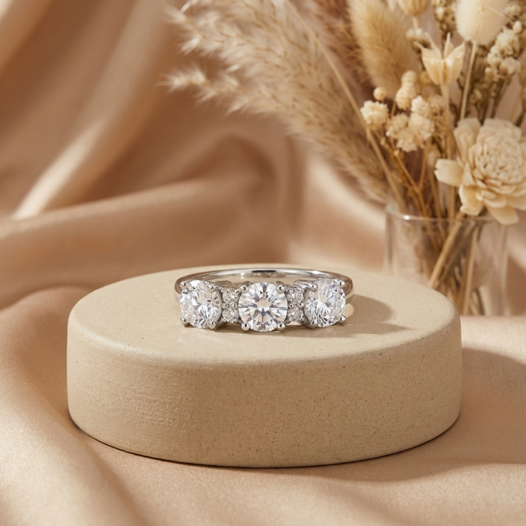 White Topaz Three Stone Ring