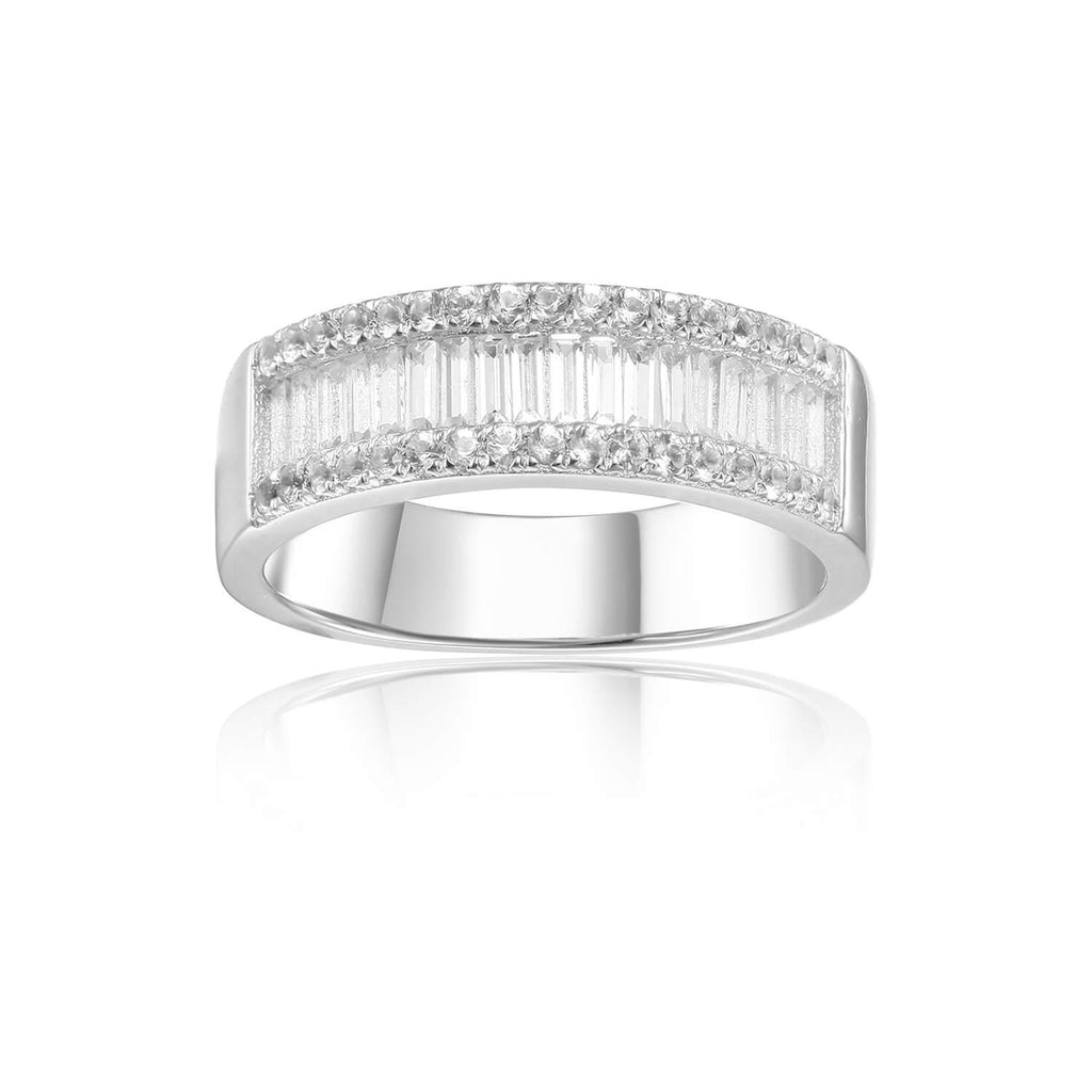 Sleek Baguette White Topaz Sterling Silver Ring, $ 50 - 100, White Topaz, White, Baguette, 925 Sterling Silver, 5, 6, 7, 8, Eternity