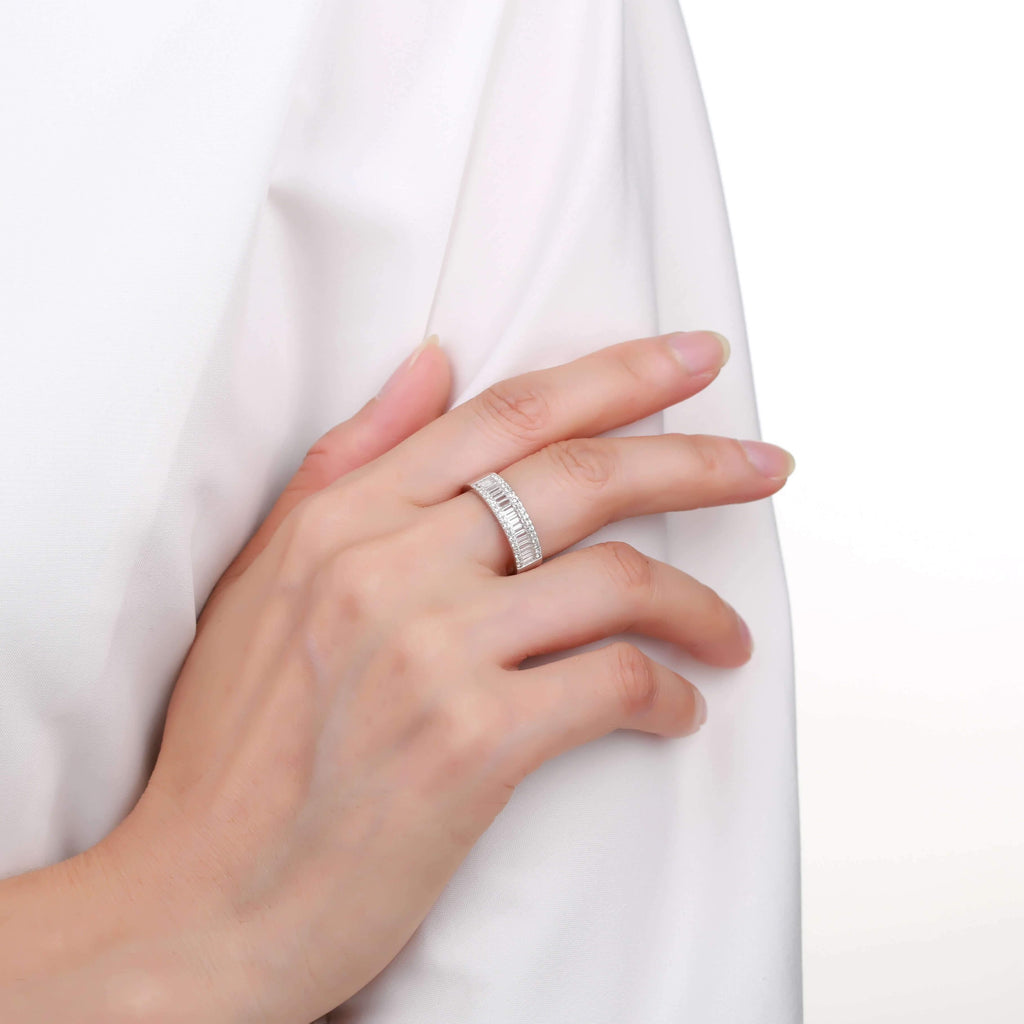 Sleek Baguette White Topaz Sterling Silver Ring, $ 50 - 100, White Topaz, White, Baguette, 925 Sterling Silver, 5, 6, 7, 8, Eternity