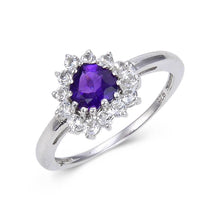 Load image into Gallery viewer, Signature Sterling Silver Heart Shaped Amethyst White Topaz Ring.
$ 50 &amp; Under, 6, 7, Purple, Heart Shape, Amethyst, Purple, White Topaz, 925 Sterling Silver, Halo RIng