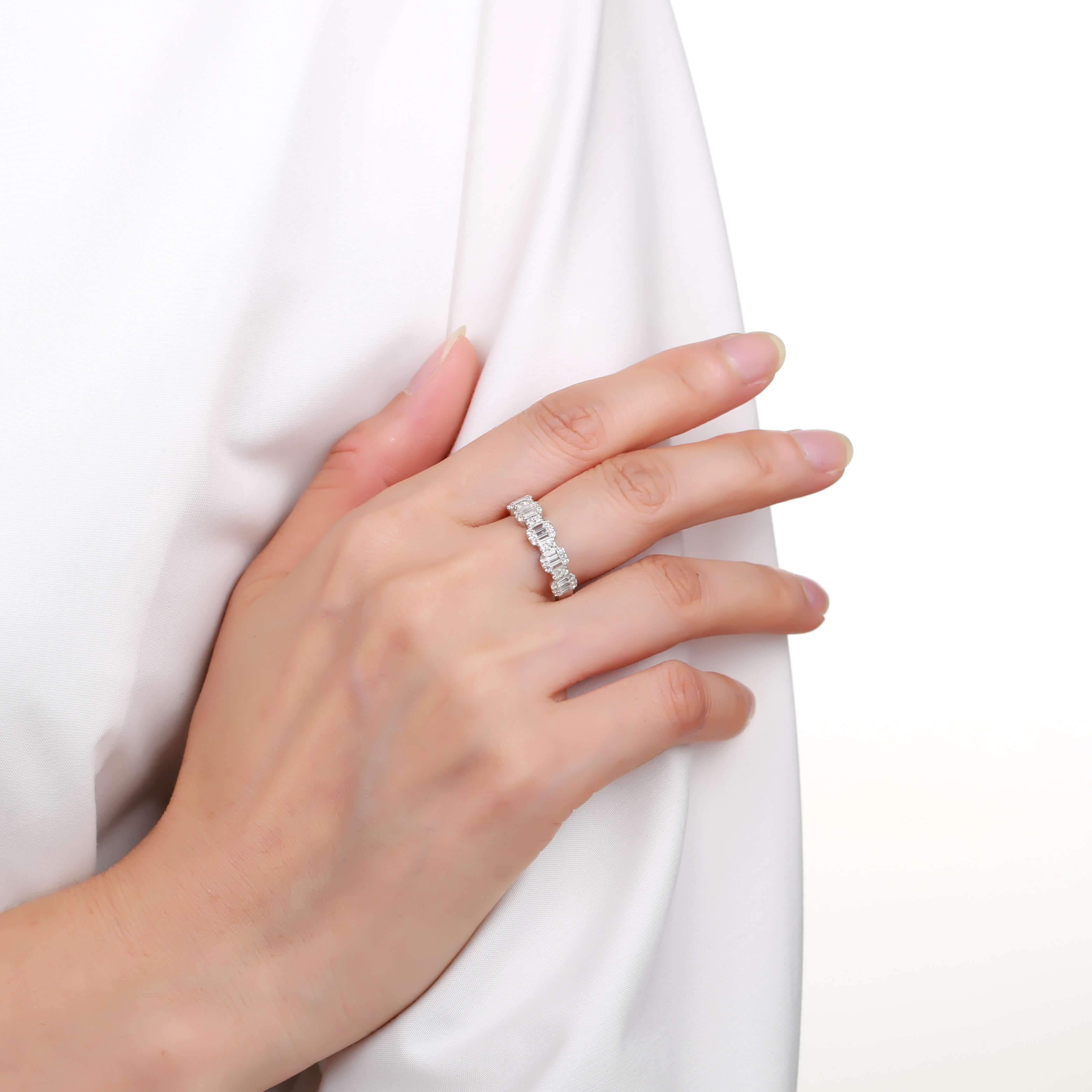 Solid Baguette White Topaz Sterling Silver Ring