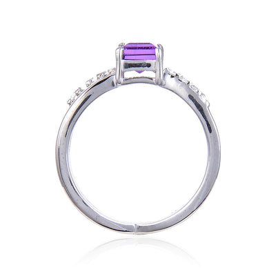Classic Sterling Silver Square Amethyst White Topaz Ring.
$ 50 & Under, 6, 7, 8, Purple, Square Shape, Amethyst, Purple, White Topaz, 925 Sterling Silver, Solitair Ring
