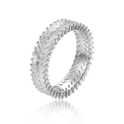 Contemporary Baguette White Topaz Sterling Silver Ring, $ 50 - 100, White Topaz, White, Baguette, 925 Sterling Silver, 5, 6, 7, 8, Eternity