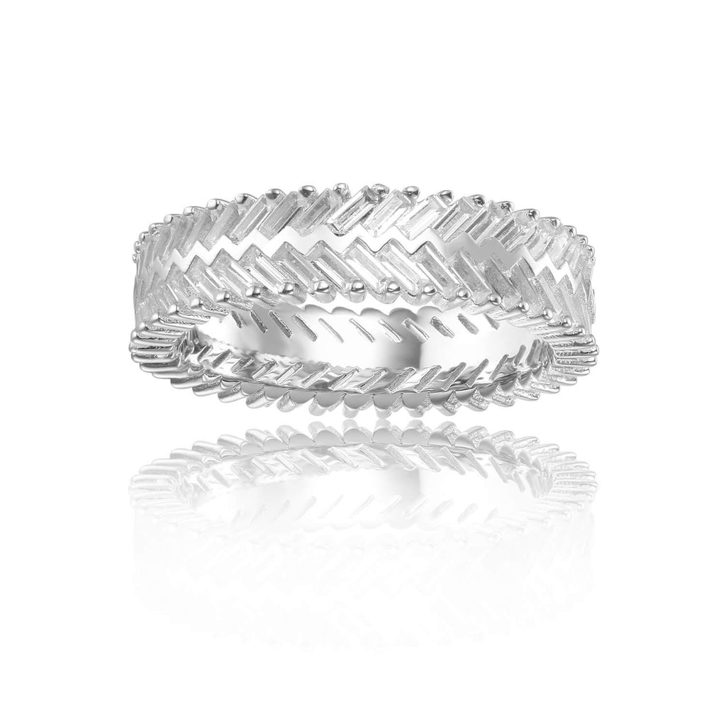Contemporary Baguette White Topaz Sterling Silver Ring, $ 50 - 100, White Topaz, White, Baguette, 925 Sterling Silver, 5, 6, 7, 8, Eternity