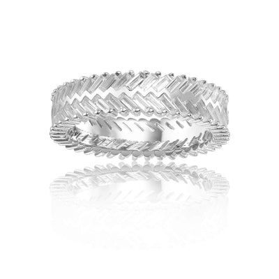 Contemporary Baguette White Topaz Sterling Silver Ring, $ 50 - 100, White Topaz, White, Baguette, 925 Sterling Silver, 5, 6, 7, 8, Eternity