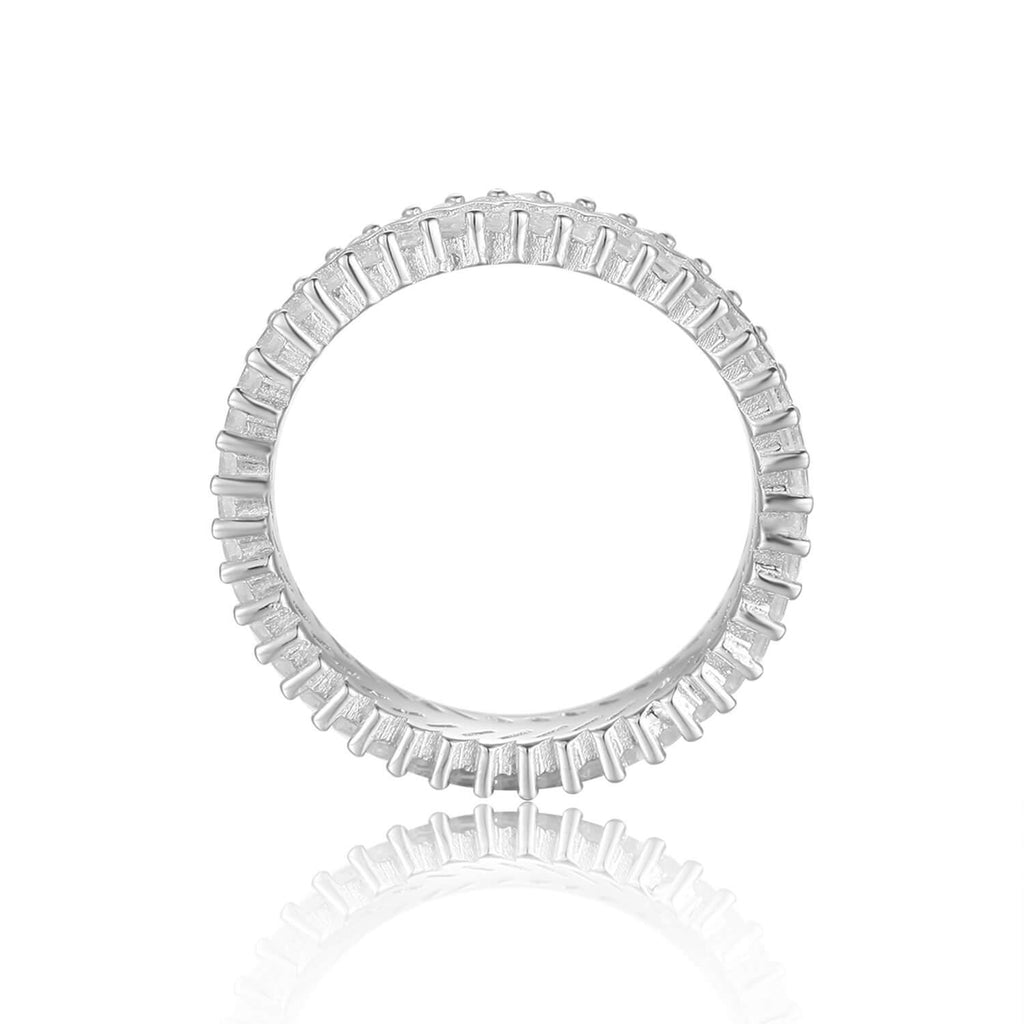 Contemporary Baguette White Topaz Sterling Silver Ring, $ 50 - 100, White Topaz, White, Baguette, 925 Sterling Silver, 5, 6, 7, 8, Eternity