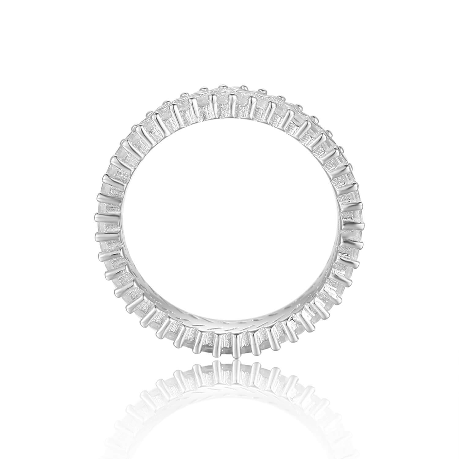 Contemporary Baguette White Topaz Sterling Silver Ring, $ 50 - 100, White Topaz, White, Baguette, 925 Sterling Silver, 5, 6, 7, 8, Eternity