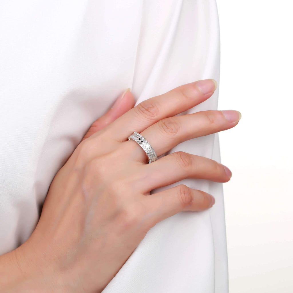 Contemporary Baguette White Topaz Sterling Silver Ring, $ 50 - 100, White Topaz, White, Baguette, 925 Sterling Silver, 5, 6, 7, 8, Eternity